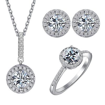 China CLASSIC SEASON CARE Sterling Silver S925 Design Mossan Stone Around Diamond Necklace Earrings Set for sale