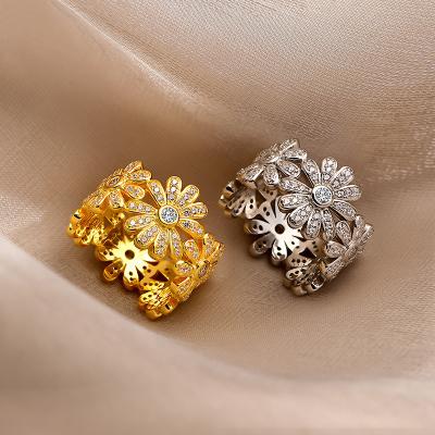 China New Central Statistical Foreign Trade Daisy Ring European and American TALK2021 SEASON Border Micro Inlaid Ring S925 Creative Silver Plate for sale