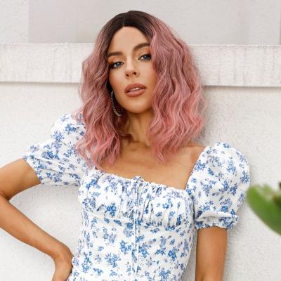 China Body Wave AT Wigs Wholesale Synthetic hair Japanese Fiber Medium Style Ombre Pink Color Lace Front wigs for sale