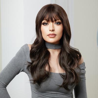 China French Curl AT wigs wholesale Heat Resistant Hair Cosplay Party Wigs Dark Brown Long body wave Synthetic hair Wigs for black women for sale