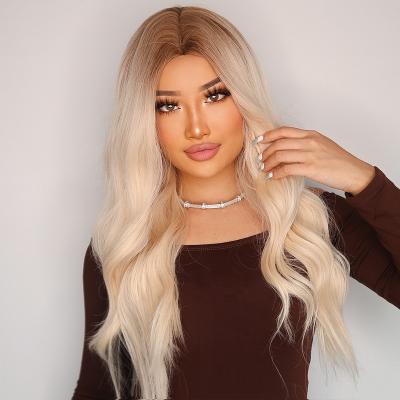 China Body Wave AT Wigs Heat resistant synthetic hair wigs Middle Part wholesale Light Color Without Bangs Futura Synthetic Wigs for sale