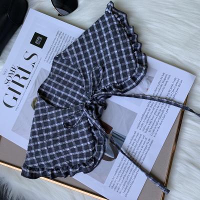 China All-match faux leather original art fabric art fabric plaid double-color design necklace with new spring 2021 for sale