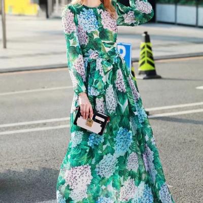 China Anti-Wrinkle Plus Size Dress Women's Leisure And Elegance Digital Printed Ladies Fat Line A Line Long Dress for sale