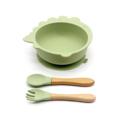 China Safe Silicone Baby Feeding Sets 3 pcs Dinosaur shape bowl for sale