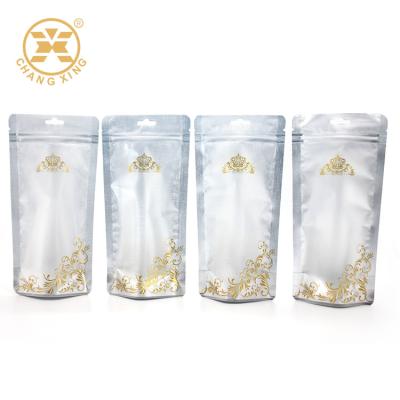 China Clear Front Silver Back Resealable Zipper Metallized Stand Up Pouch Food Storage Te koop