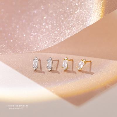 China Women's Female Simple Personality INS Wind Ear Minor Jewelry 2022 S925 Sterling Silver Square Cut Earrings New for sale
