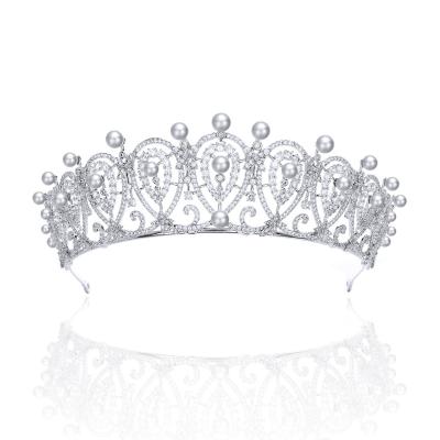 China New Pearl Women's Crown Tiara Bride Luxury Wedding Female Zircon Crown Hair Accessories for sale