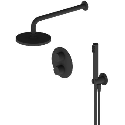 China Without Sliding Bar UPC Wras Blacken European Bathroom Thermostatic Rain Shower Set Without Shower Rail for sale