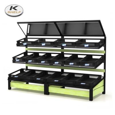 China Elegant design large capacity supermarket double-sided fruit and vegetable display rack for sale