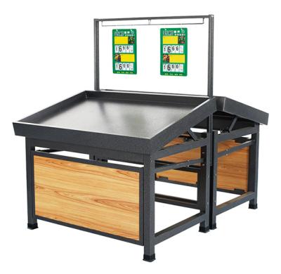 China Metal/wooden material supermarket fruit and vegetable double sided display rack for sale