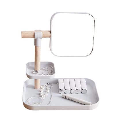 China Viable Wooden Mirror Storage Box Makeup Salon Necklace Desktop Jewelry Box for sale