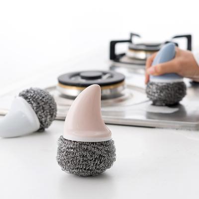 China Creative Shark Stocked Shape Stainless Steel Wire Ball Cleaning Brush With Handle Pot And Dishwashing Brush Kitchen Remove Stains Tools for sale