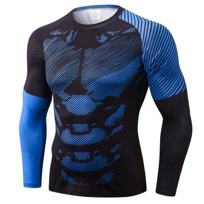 China Digital Antibacterial Printing T-shirt Breathable Quick Drying Training Men Running Sports Fitness Compression Gym Shirt Long Sleeve for sale