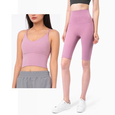 China Breathable Soft Bare Feel None Front Seam Women 2 Piece Yoga Biker Shorts Set for sale