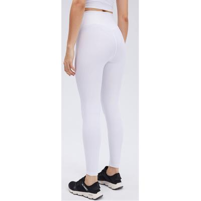 China No Embarrassment Breathable High Waist Women's White Ribbed Cropped Running Yoga Pants for sale