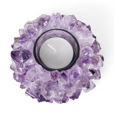 China European Wedding 450g Natural Amethyst Gemstone Candle Holder for sale