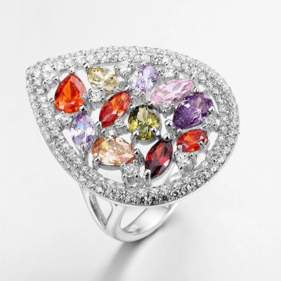 China ODM Pear Shaped Ring Sterling Silver Fashion 4.52g Zircon Ring for sale