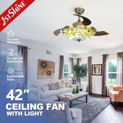 China 42 inch opneembare plafondventilator met 3 kleuren LED-licht Te koop