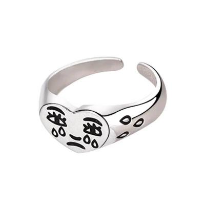 China Environmental friendly Retro creative heart-shaped crying face ring women's opening design mood ring for sale