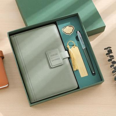 China Luxury Custom Logo PU Leather Notebook Set With Chinese Style Bookmark Matching Pen for sale