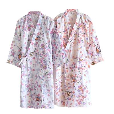 China Japanese style design cotton long robe kimono female special print full print QUICK DRY woven comfortable pajamas for sale