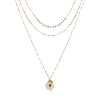 China Vintage Handwoven Devil's Eye Necklace Double Layer Bead Pendant Bohemian Necklace For Women Jewelry Fashion for sale
