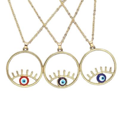 China Vintage Around Retro Hollow Eyelash Necklace Korean Dripping Oil Eye Chain Necklaces For Women Jewelry Fashion for sale