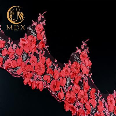 China Cheap Viable Embroidery 3D Flower Lace Fabric Trimming For Wedding Dress Dress Gown for sale