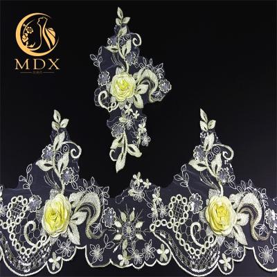 China Sustainable 3D Lace With Sequins Embroidery Lace Textile / Bridal Lace Trimming for sale