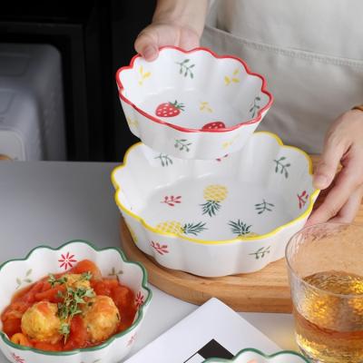 China 6 inch 8 inch round ceramic salad bowl sustainable hot sale best quality round straining products fruit lace bowl for sale