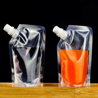 China Safety Free Sample Food Grade Beverage Packaging 250ML 500ML Plastic Transparent Stand Up Clear Drink Pouches Spout Pouch Bag for sale