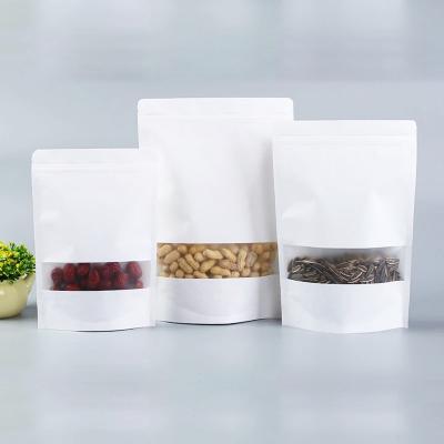 China Moisture Proof Compostable Window Wrapping Paper Eco-Friendly Reusable Moisture Proof Food Grade Ziplock Storage Stand Up Pouch White Kraft Paper Bag for sale
