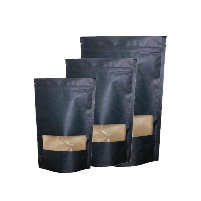 China Free Sample Biodegradable Run Self-Seal Window Biodegradable Small Resealable Compostable Stand Up Pouch Black Custom Printing Kraft Paper Bag for sale