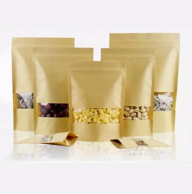 China Eco Friendly Reusable Storage Biodegradable Food Grade Ziplock Holder Waterproof Compostable Pouch With Window Pouch Kraft Paper Bag for sale