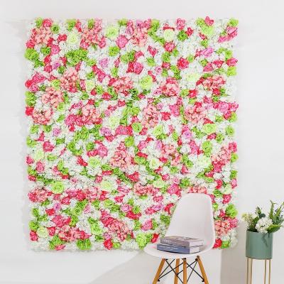 China Eco-friendly wholesale wedding silk rose and colorful hydrangea artificial flower wall for indoor and outdoor decoration for sale