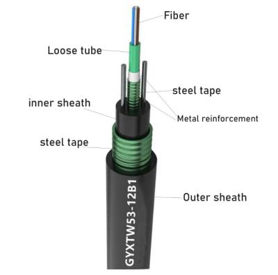 China Outdoor Fiber Optic Cable GYXTW53 4-12 Core Outdoor Fiber Optical Cable Armored Optical Cable for sale