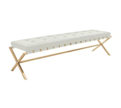 China (Other) 3 seater gold steel frame adjustable leather bench / leather stool for sale