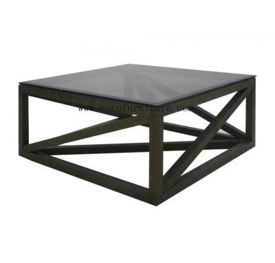 China Stain glass black wooden coffee table glass top for interior living room for sale