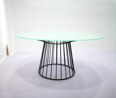 China (Other) Adjustable Black Wire Steel Frame Dining Table / Glass Top Table for sale