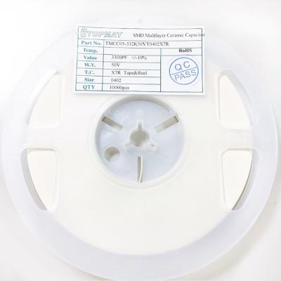 China SMD Multilayer Ceramic Capacitors MLCC SMT 3300pF 50V 0402 X7R for sale
