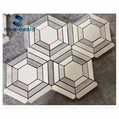 China New design hexagon shape light grey color marble mosaic for sale