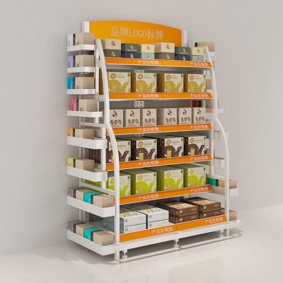 China Double Sided Custom Supermarket Metal Display Stand Floor Display Stand for sale