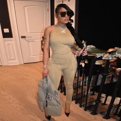 China 2022 New Arrival QUICK DRY Feminine Women's Fashion Club Solid Color Sexy Party Overalls Stitching Bodycon Sleeveless Backless Overalls for sale