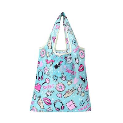 China Handled New Arrival CMYK Full Printing Large Supermarket Grocery Reusable Foldable Polyester Shopping Bag With Pouch for sale