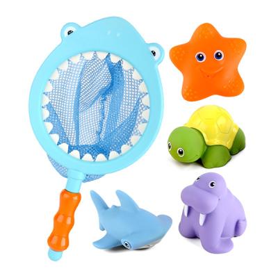 China Water Tool 5 Sets Spray Fish Fishing Toy Baby Fishing Play Set Plastic Tub Baby Gift Kids Bath Toys for sale