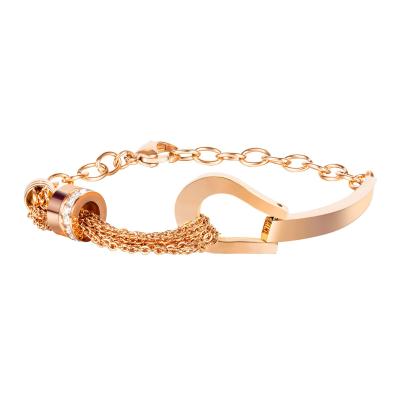 China New Trendy Hot Design Zircon Bracelet Gold Rose Gold Plated Stainless Steel Cylinder With Diamonds Bracelets For Mom, Daughter Gift for sale