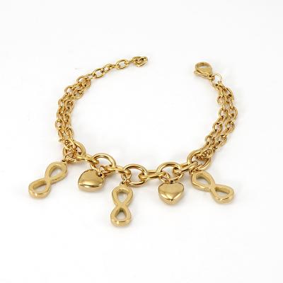 China Fashion Stainless Steel Link Chain Romantic Heart Charms Bracelet For Women Tassel Number Charm Bracelets Birthday Gift Romantic Jewelry for sale
