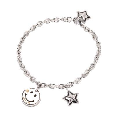 China Vintage Fashion Jewelry For Women Men Simple And Creative Cute Smile Face Star Charm Bracelet Stainless Steel Chain Bracelets For Girls for sale