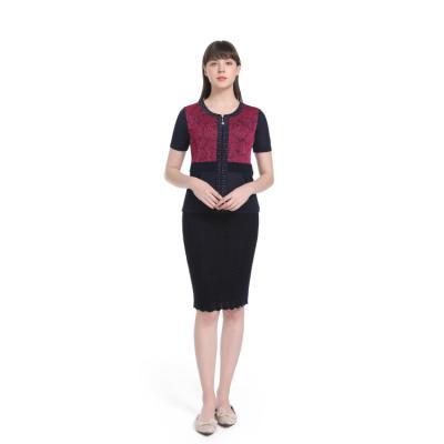 China Plussize/medium sleeve design high quality women's patchwork color tops dry cleaning breathable/comfortable/soft/with rhinestone/zipper for sale