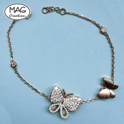 China Wholesale Customized Romantic Jewelry Diamond Chasing Butterflies Bracelet 18k Rose Gold for sale